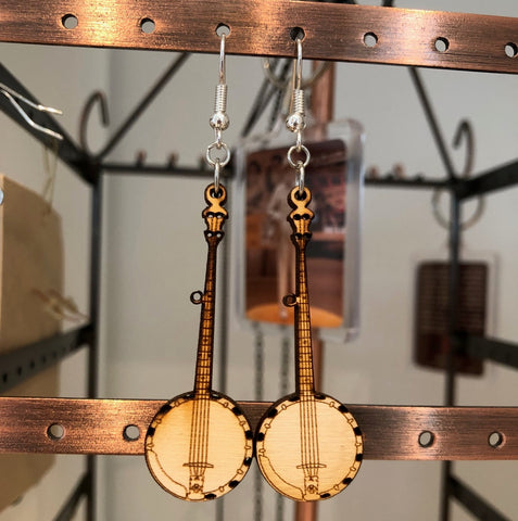 Wooden Banjo Earrings